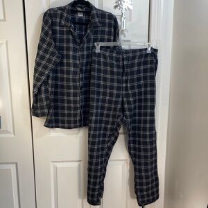 MEN’s 2 Piece Flannel 100% Cotton Pyjama Set in Black & White Plaid, L (42-44)
